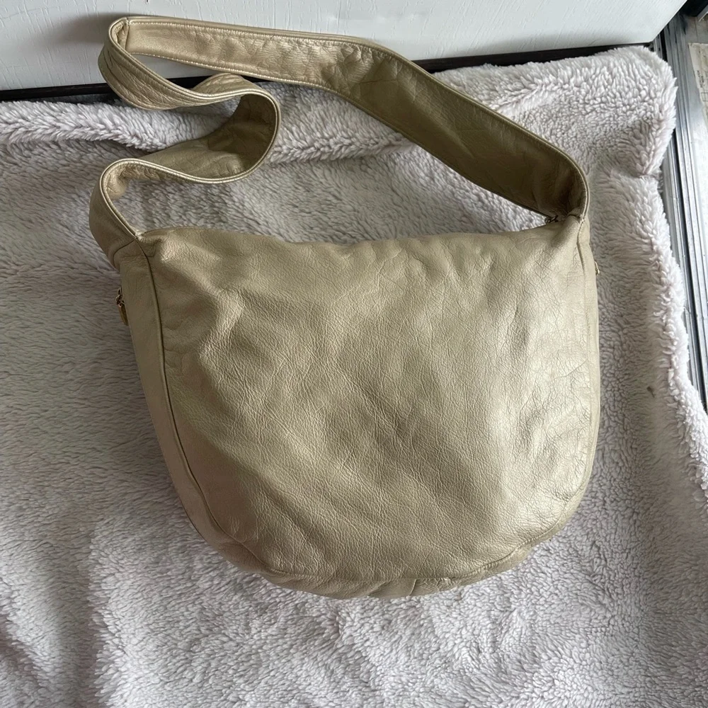 Vintage Paris gold metallic leather hobo bag